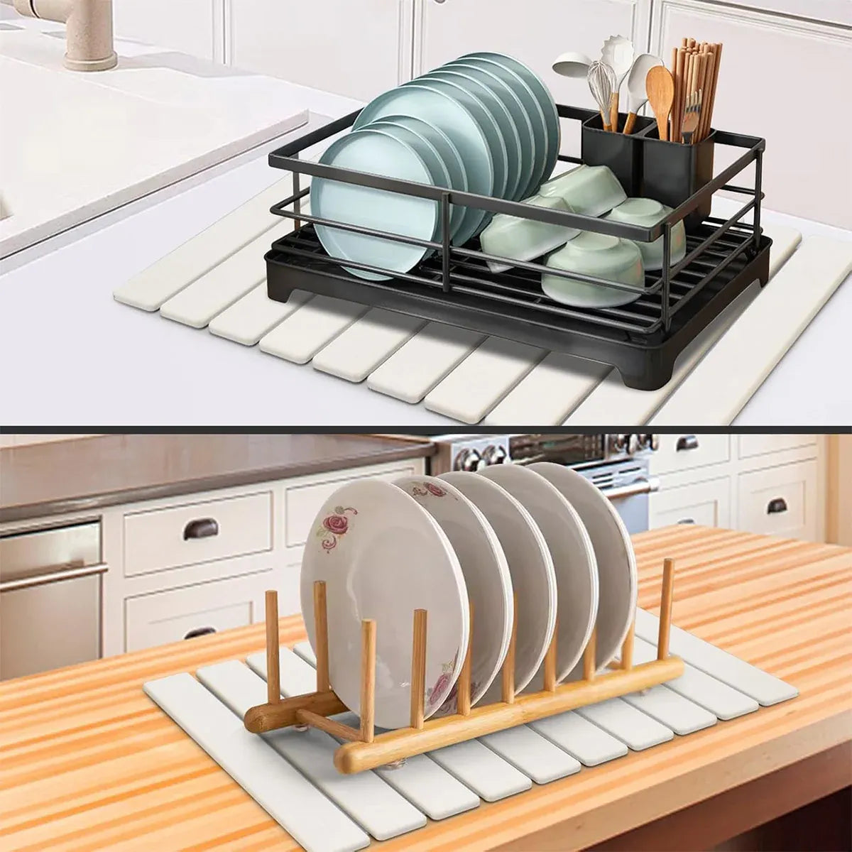 Kitchen Absorbent Diatom Mud Drying Pad Foldable Plate Draining Pad Non Slip - White