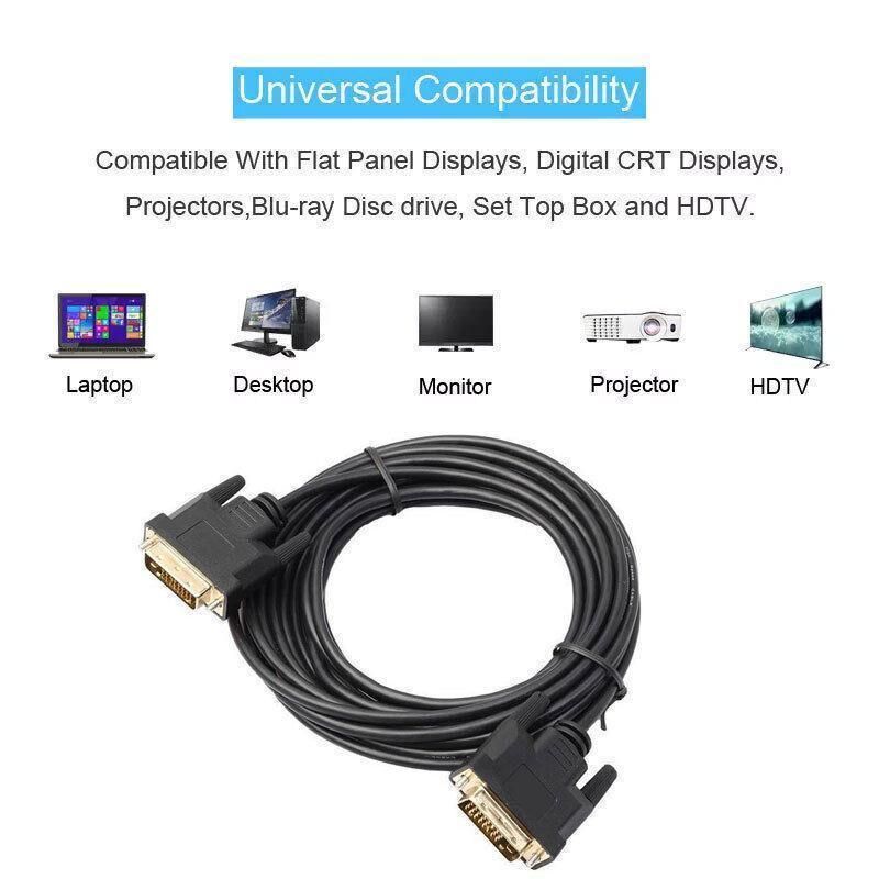 DVI Black Cable Male DVI-D for LCD Monitor Computer PC Projector DVD Cord Lead - 3M