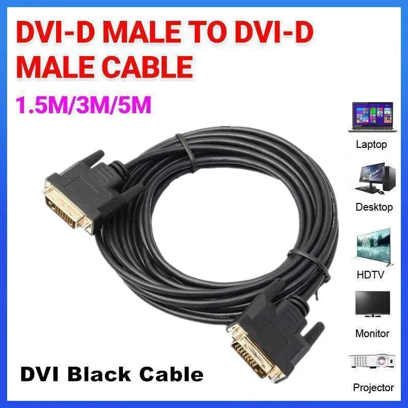 DVI Black Cable Male DVI-D for LCD Monitor Computer PC Projector DVD Cord Lead - 5M