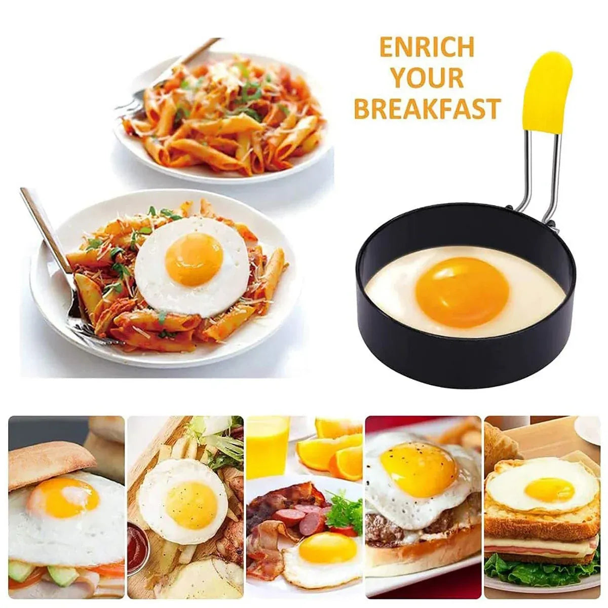4 Pcs Omelette Rings Nonstick 430 Stainless Steel with Silicone Sleeve
