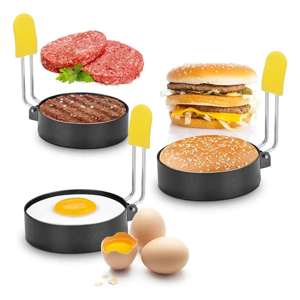 4 Pcs Omelette Rings Nonstick 430 Stainless Steel with Silicone Sleeve