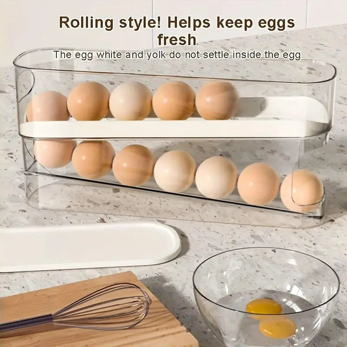 Household Slide Anti-drop Egg Box Refrigerator Door Automatic Rolling Egg Box