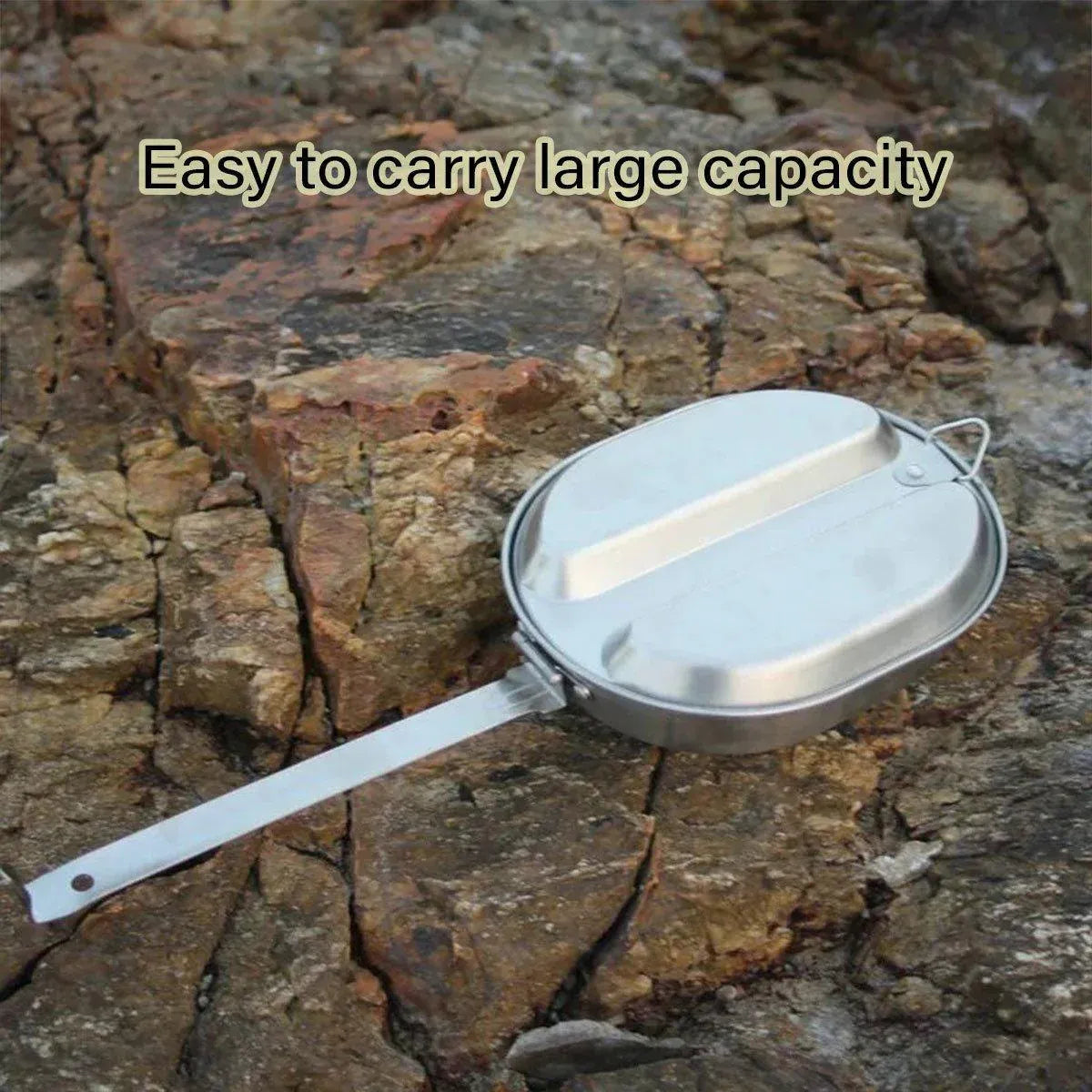 Portable Outdoor Stainless Steel Lunch Box Long Handle Oval Camping Cookware