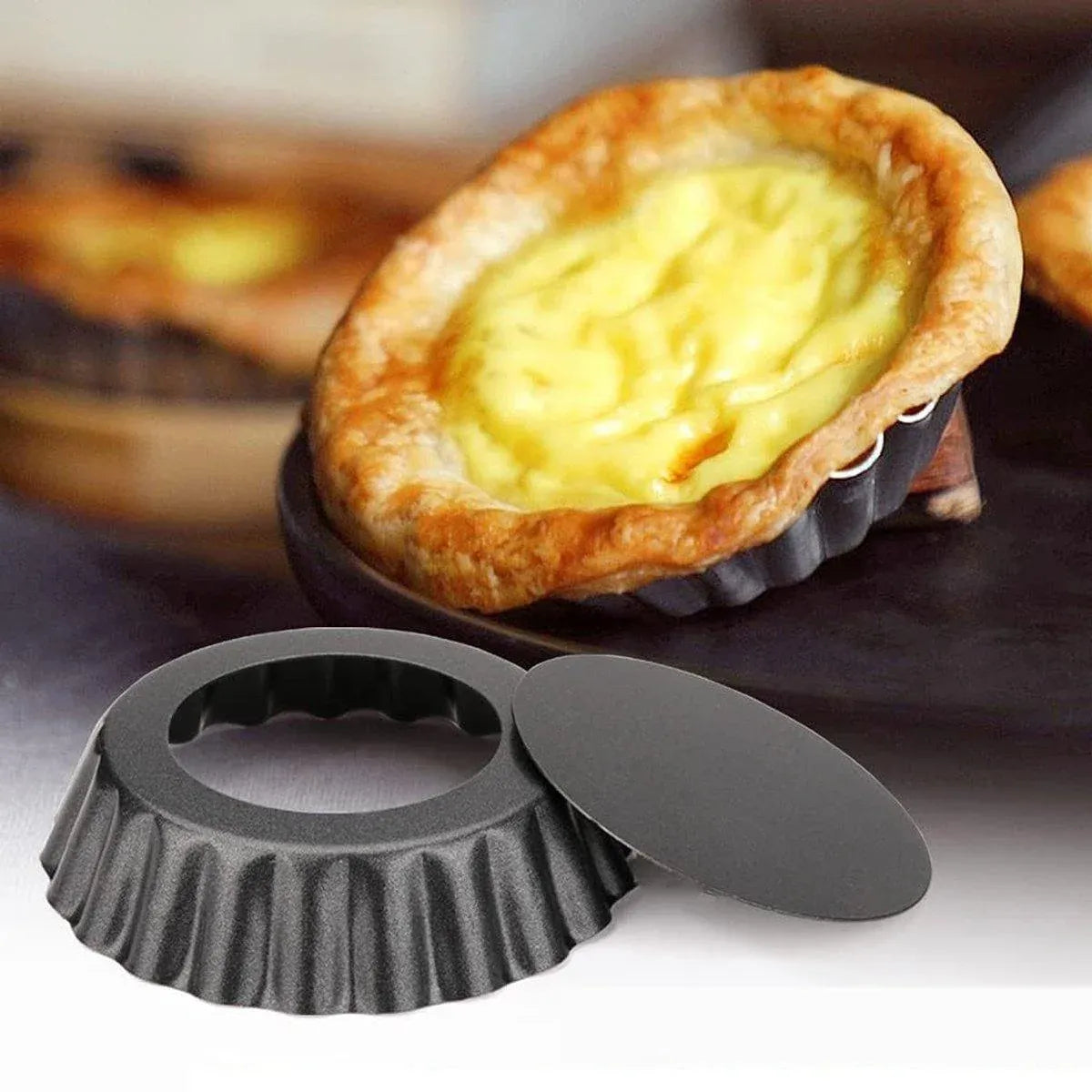 12PCS Mini Detachable Tart Mold Baking Cake Pan Nonstick Bottom Cupcake Molds - 4inch