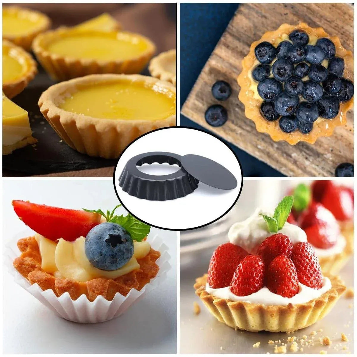 12PCS Mini Detachable Tart Mold Baking Cake Pan Nonstick Bottom Cupcake Molds - 4inch