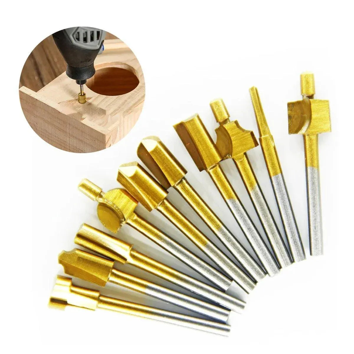 10Pcs/Set 3mm Titanium Mini HSS Router Bits Trimmer Shank For Rotary Tool