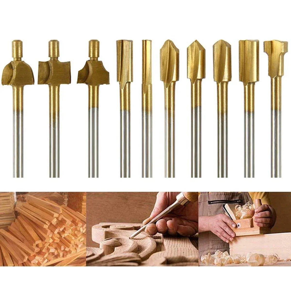 10Pcs/Set 3mm Titanium Mini HSS Router Bits Trimmer Shank For Rotary Tool