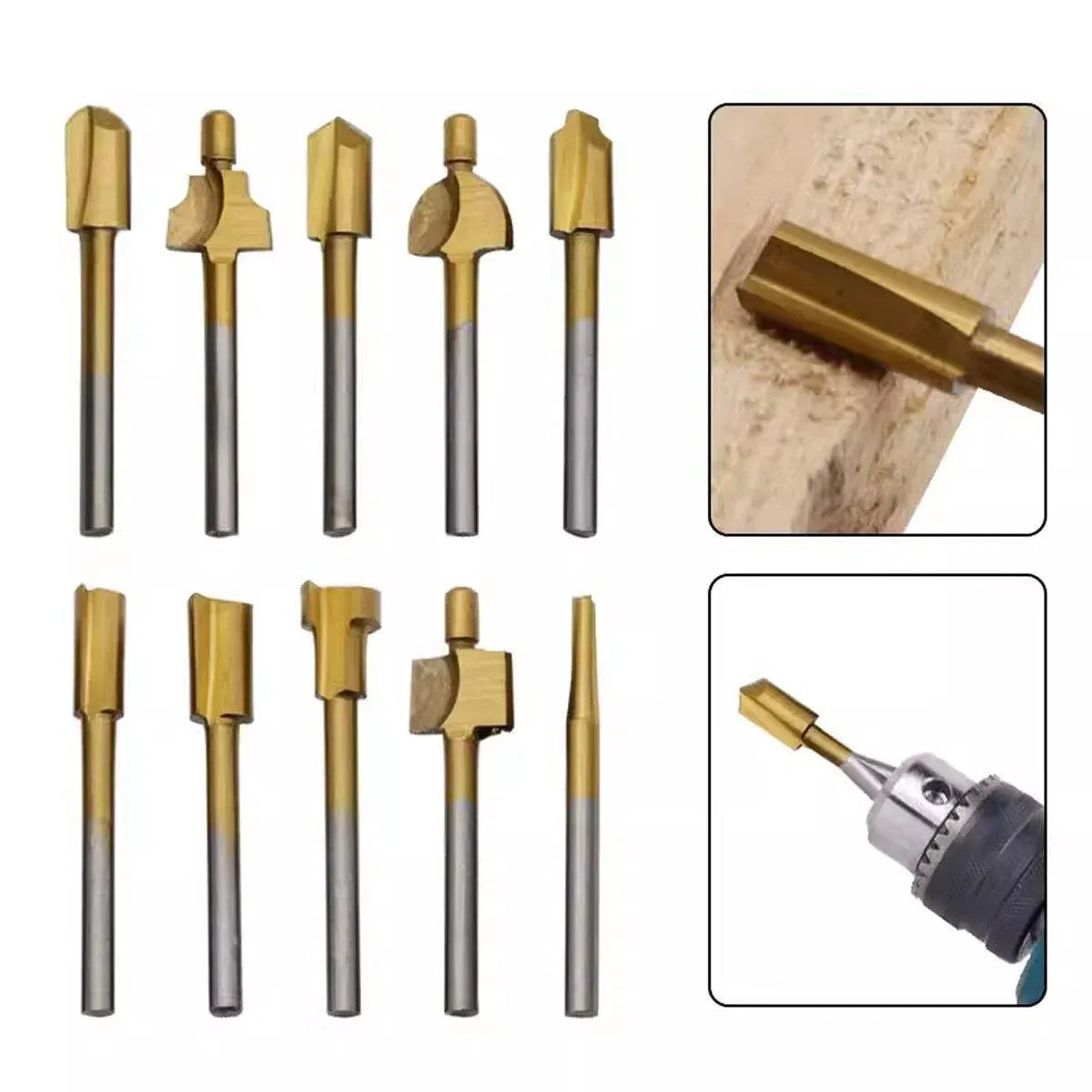 10Pcs/Set 3mm Titanium Mini HSS Router Bits Trimmer Shank For Rotary Tool