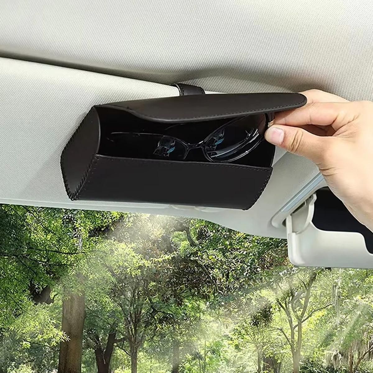 Car Glasses Clip Multifunctional Sun Visor Glasses Holder Storage Case Organizer - Black