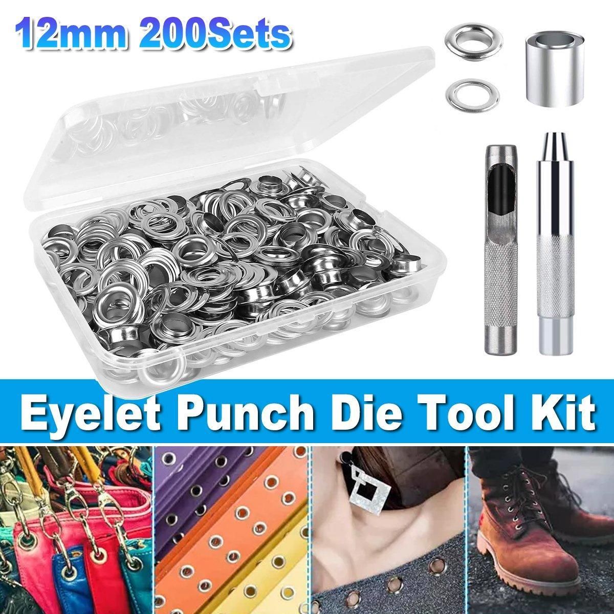 200 Sets 12mm Copper Metal Eyelet Grommet Tent Tarp Tool Tarpaulin Installation