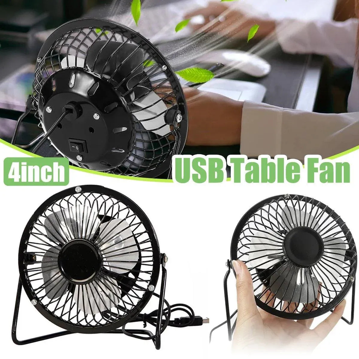 USB Desk Fan 4 Inch Metal Frame Black Portable Table Fan, 1 Piece