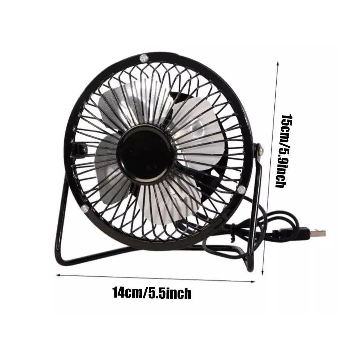 USB Desk Fan 4 Inch Metal Frame Black Portable Table Fan, 1 Piece
