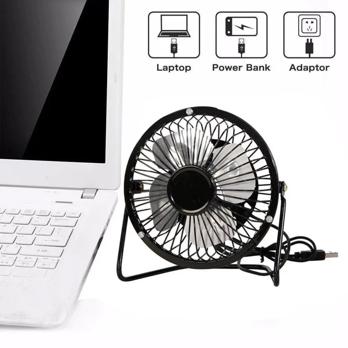 USB Desk Fan 4 Inch Metal Frame Black Portable Table Fan, 1 Piece