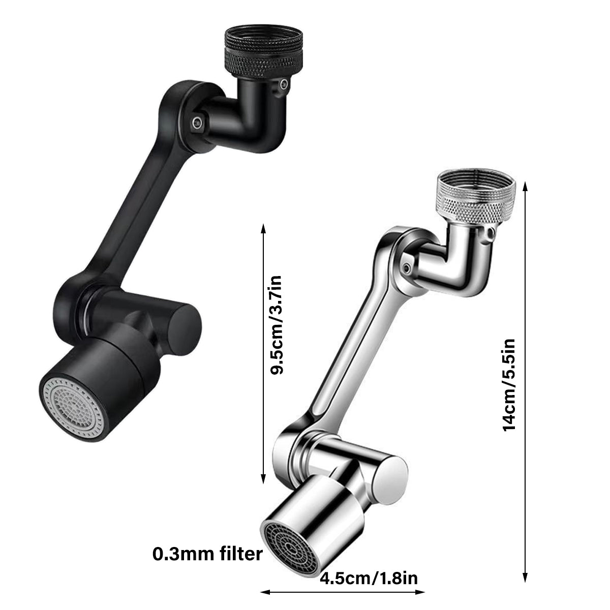 Multifunction Mechanical Arm Faucet Extender Rotatable Sink Tap Adapter Joint - Black