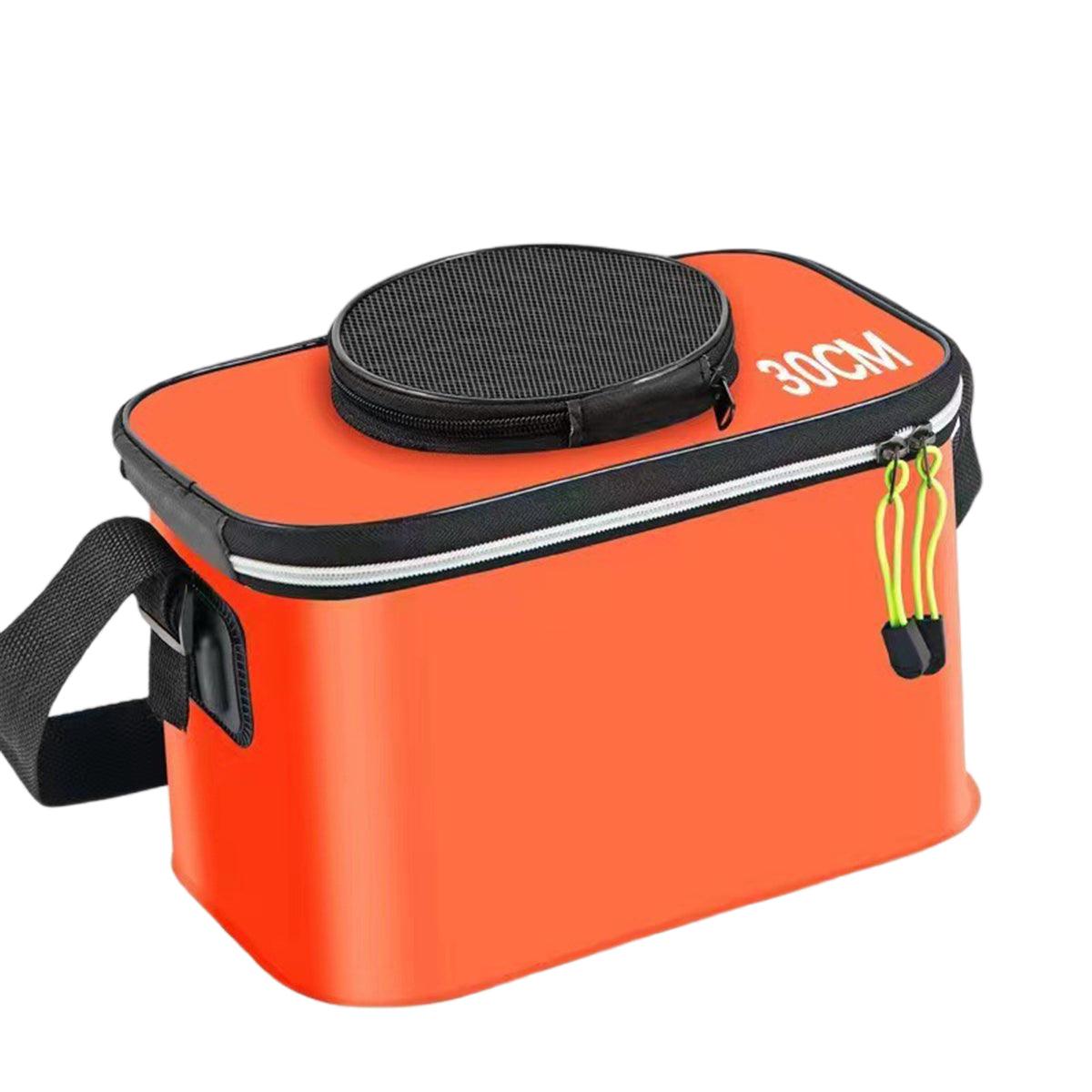 Portable Folding EVA Fishing Bucket Multi Use Live Fish Container with Strap - Black-40cm