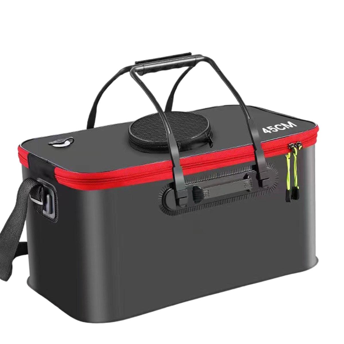 Portable Folding EVA Fishing Bucket Multi Use Live Fish Container with Strap - Black-40cm