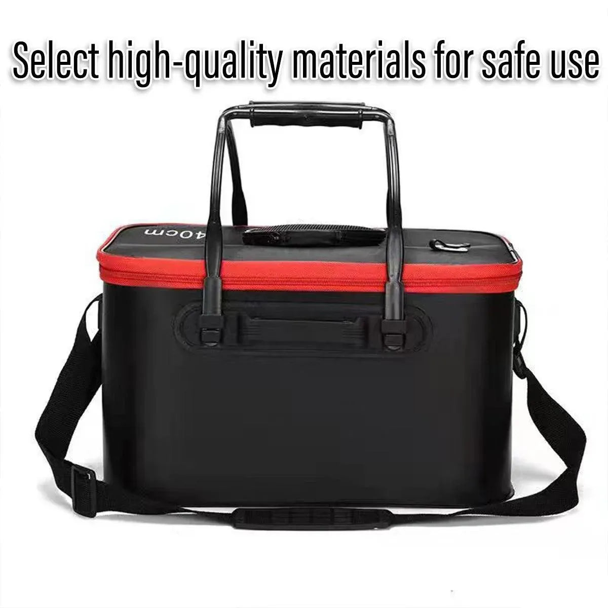 Portable Folding EVA Fishing Bucket Multi Use Live Fish Container with Strap - Black-45cm