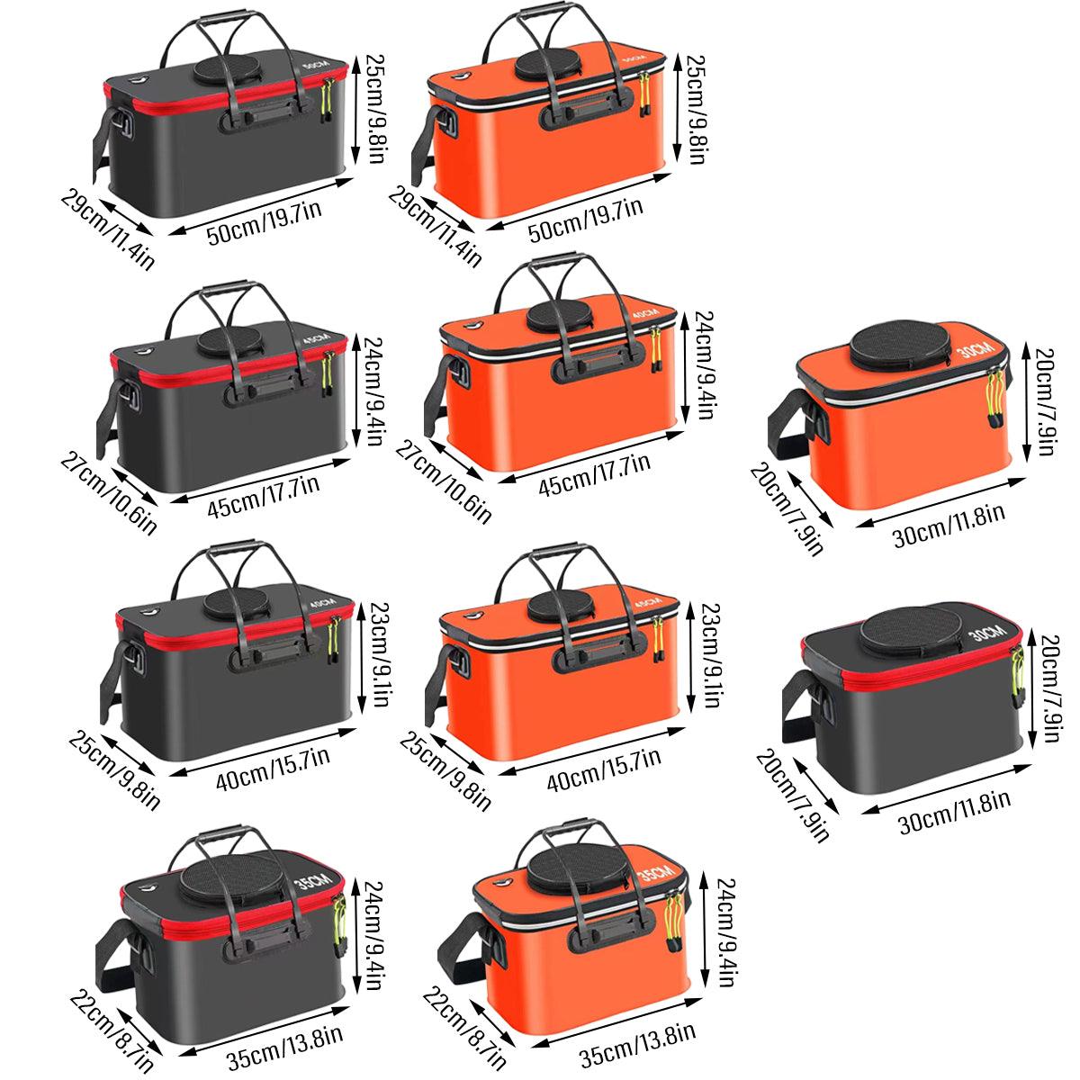 Portable Folding EVA Fishing Bucket Multi Use Live Fish Container with Strap - Black-45cm