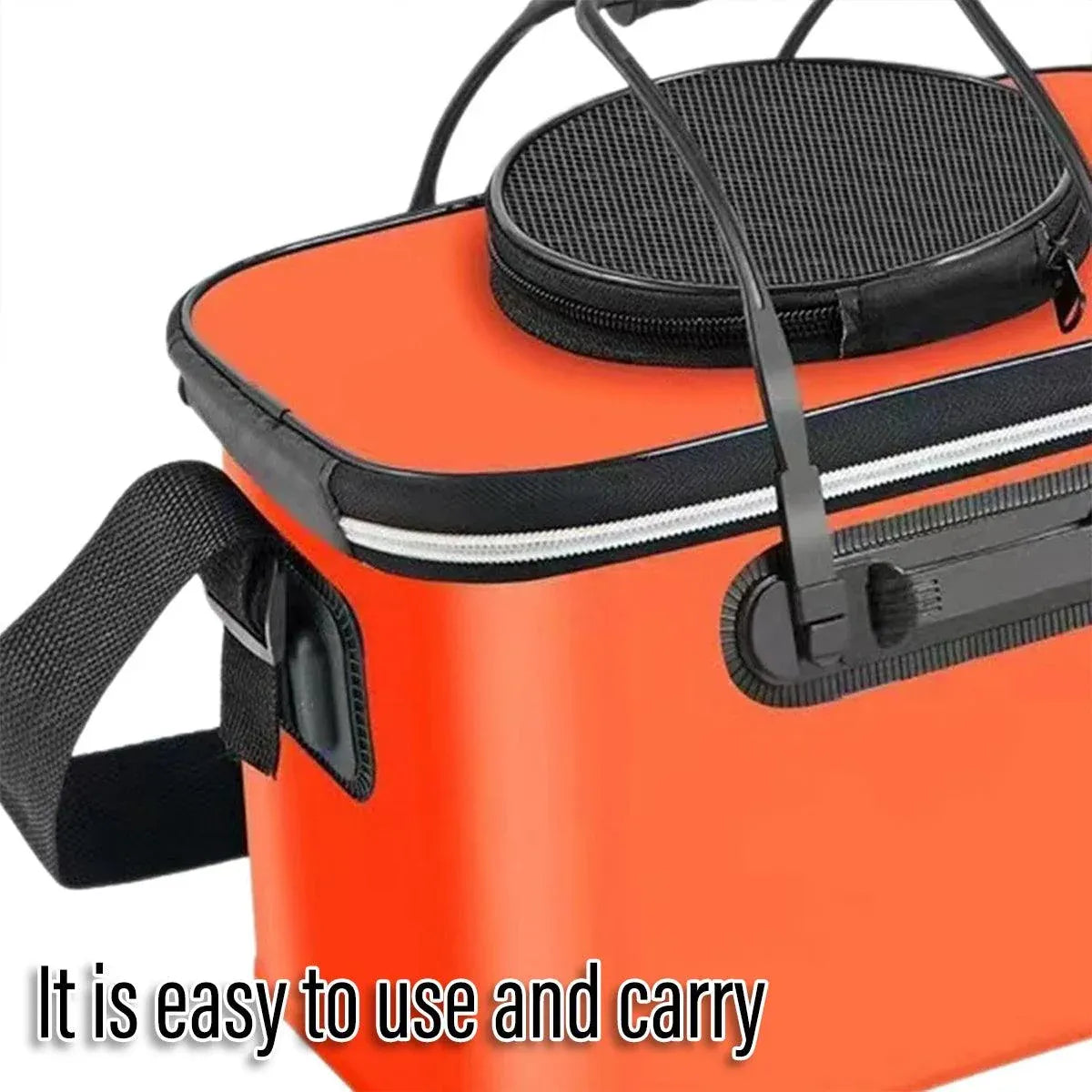 Portable Folding EVA Fishing Bucket Multi Use Live Fish Container with Strap - Orange-40cm