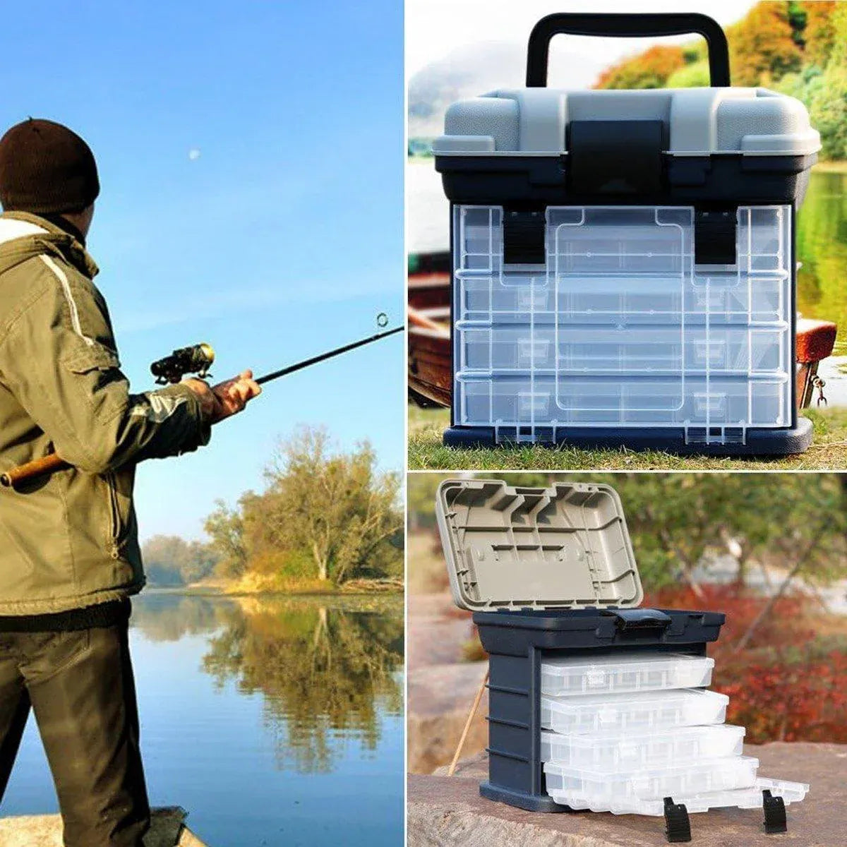 Removable 4 Tray Heavy Duty Fishing Tackle Box Storage Organizer for Tackle