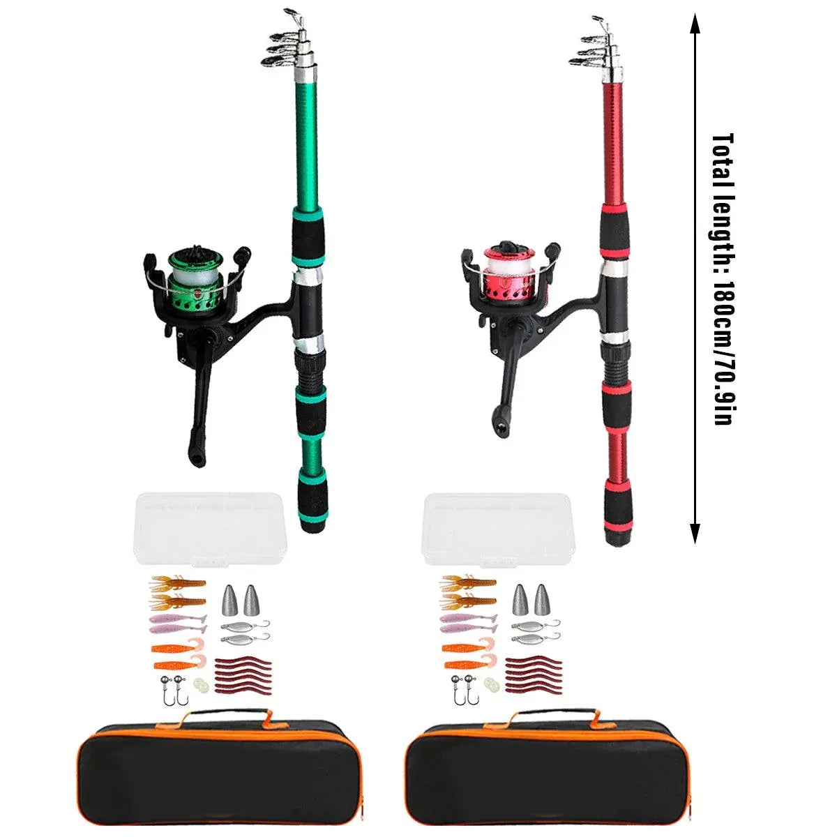 Ultra Short Pocket Portable Fishing Rod Compact Short Rod for Travel Angling - Red