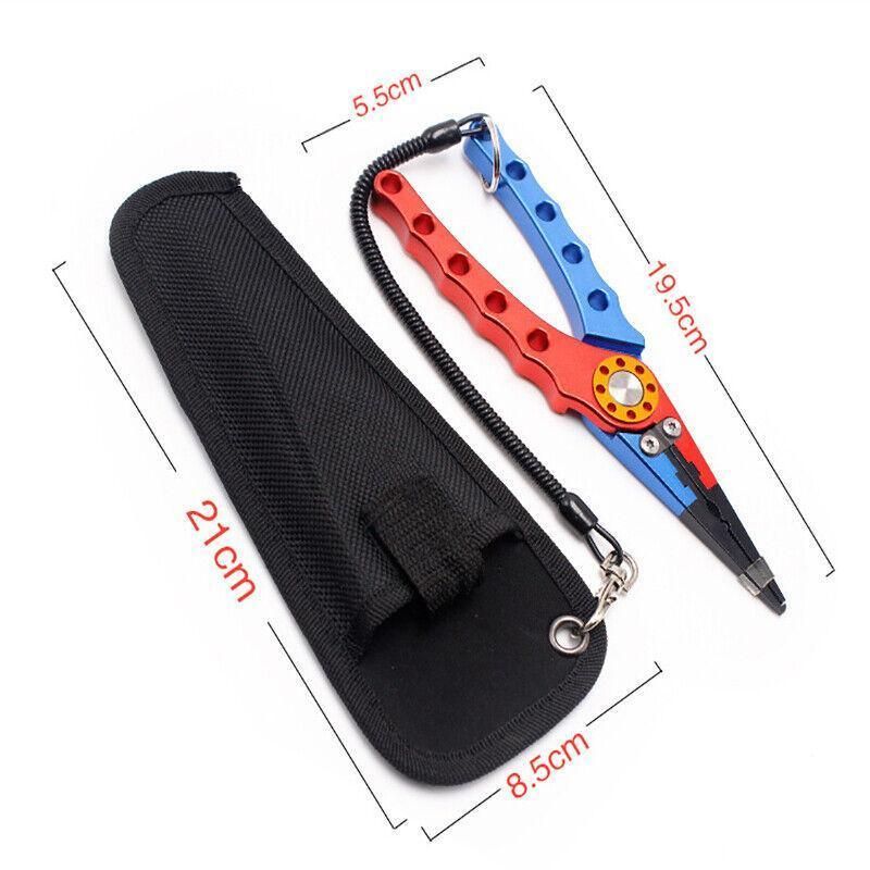 Aluminium Fishing Pliers Hook Remover Line Cutter Braid Mono Split Ring Fish Grip - Blue+Red
