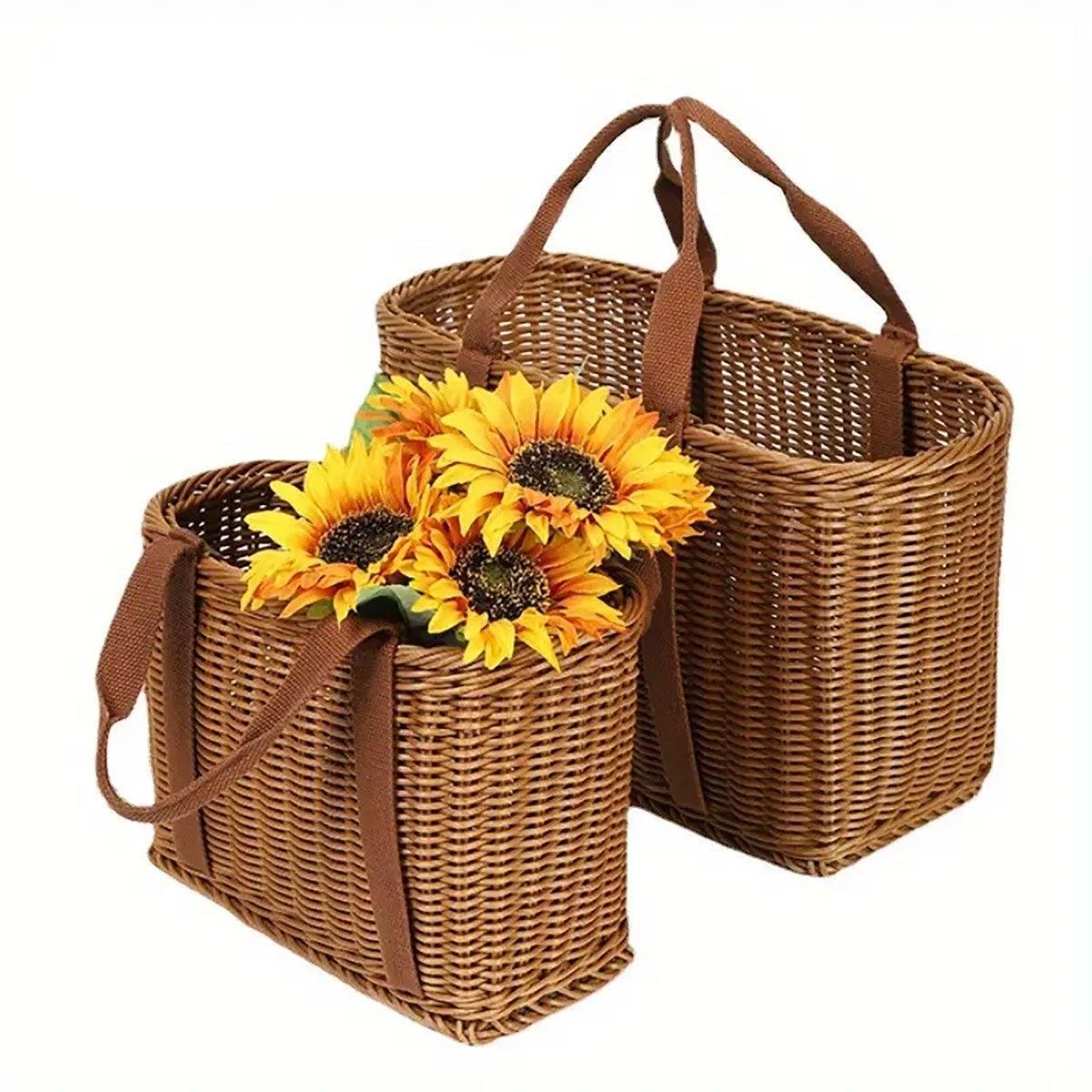 Imitation Rattan Woven Basket Shopping Basket Fruit Vegetable Storage Basket - Small
