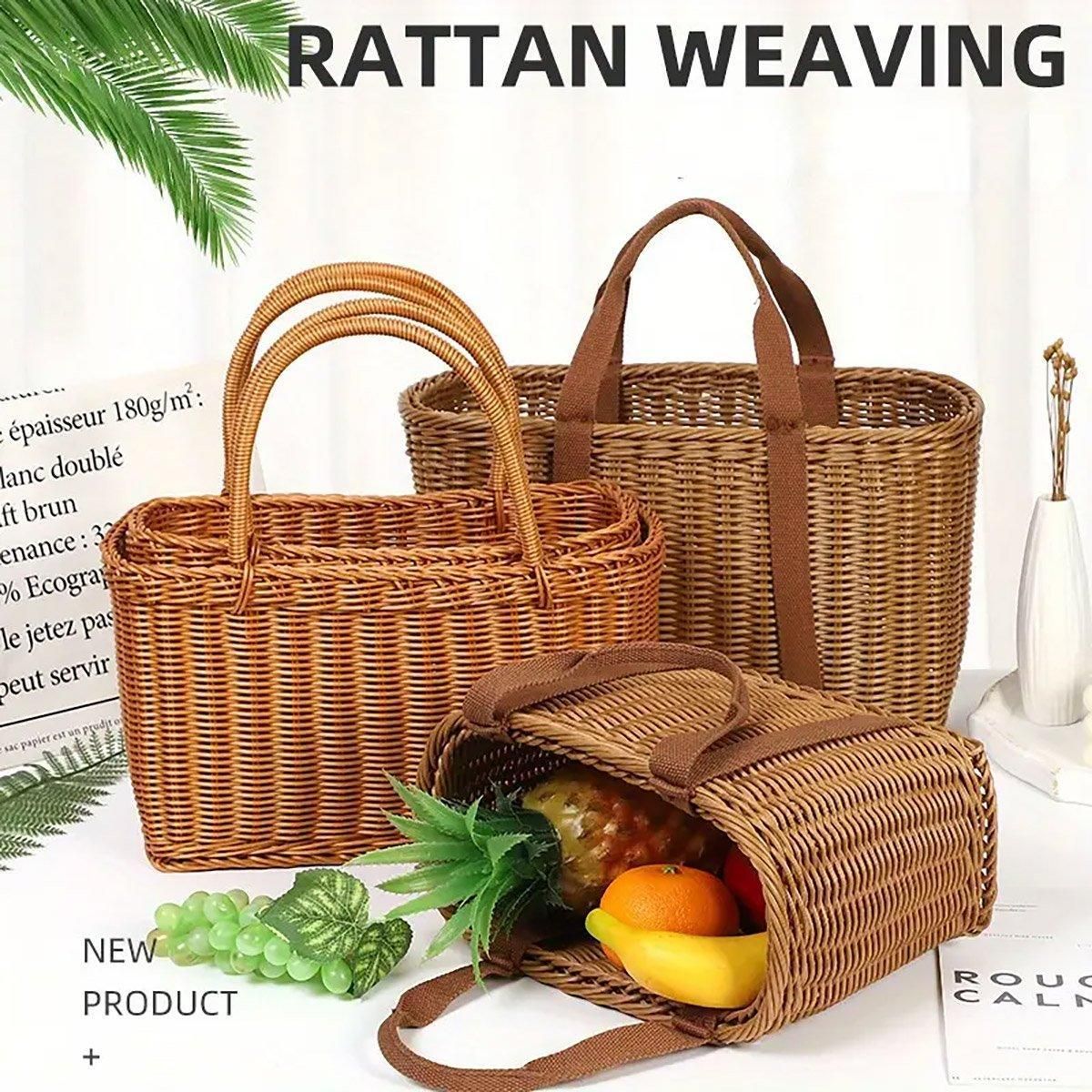 Imitation Rattan Woven Basket Shopping Basket Fruit Vegetable Storage Basket - Small