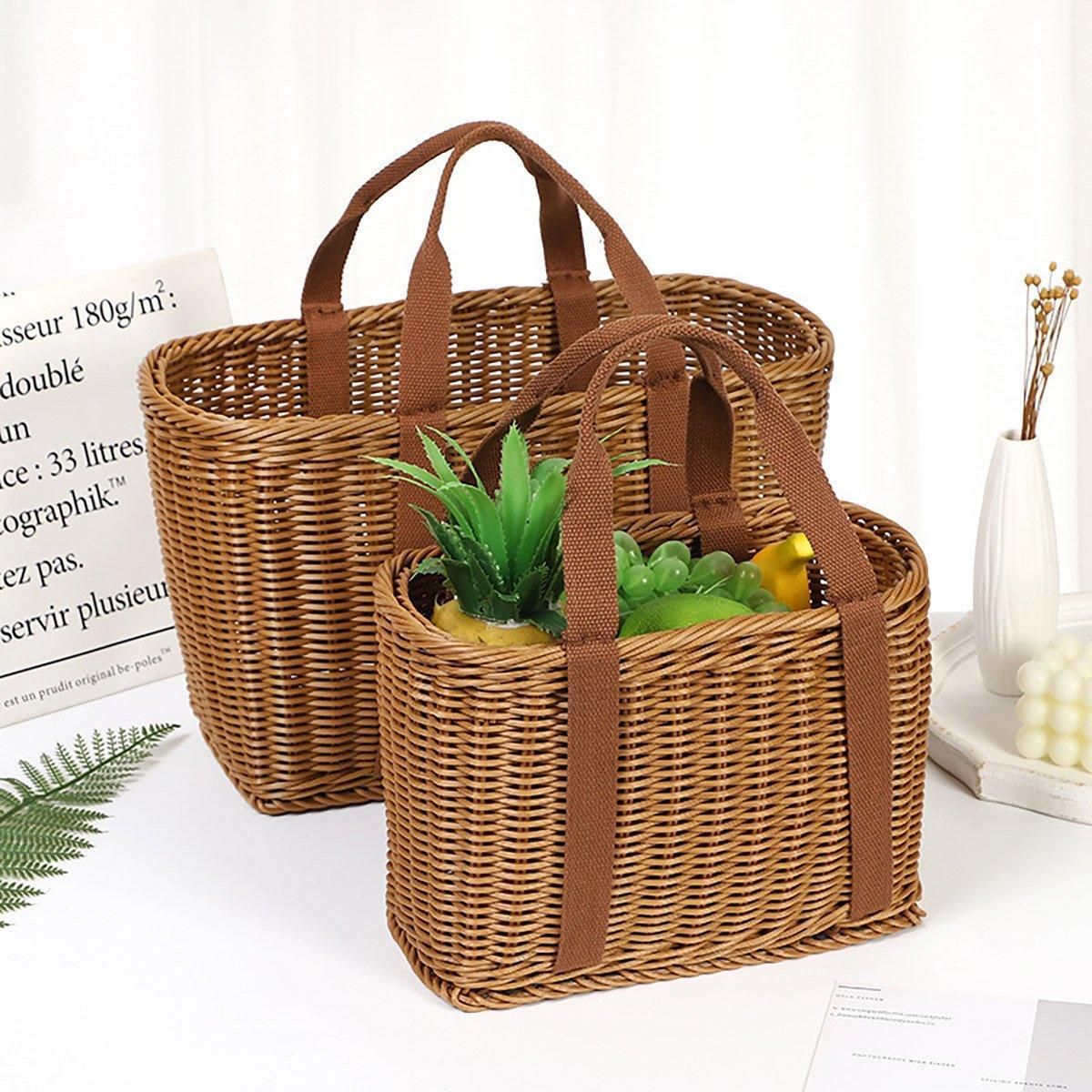Imitation Rattan Woven Basket Shopping Basket Fruit Vegetable Storage Basket - Small