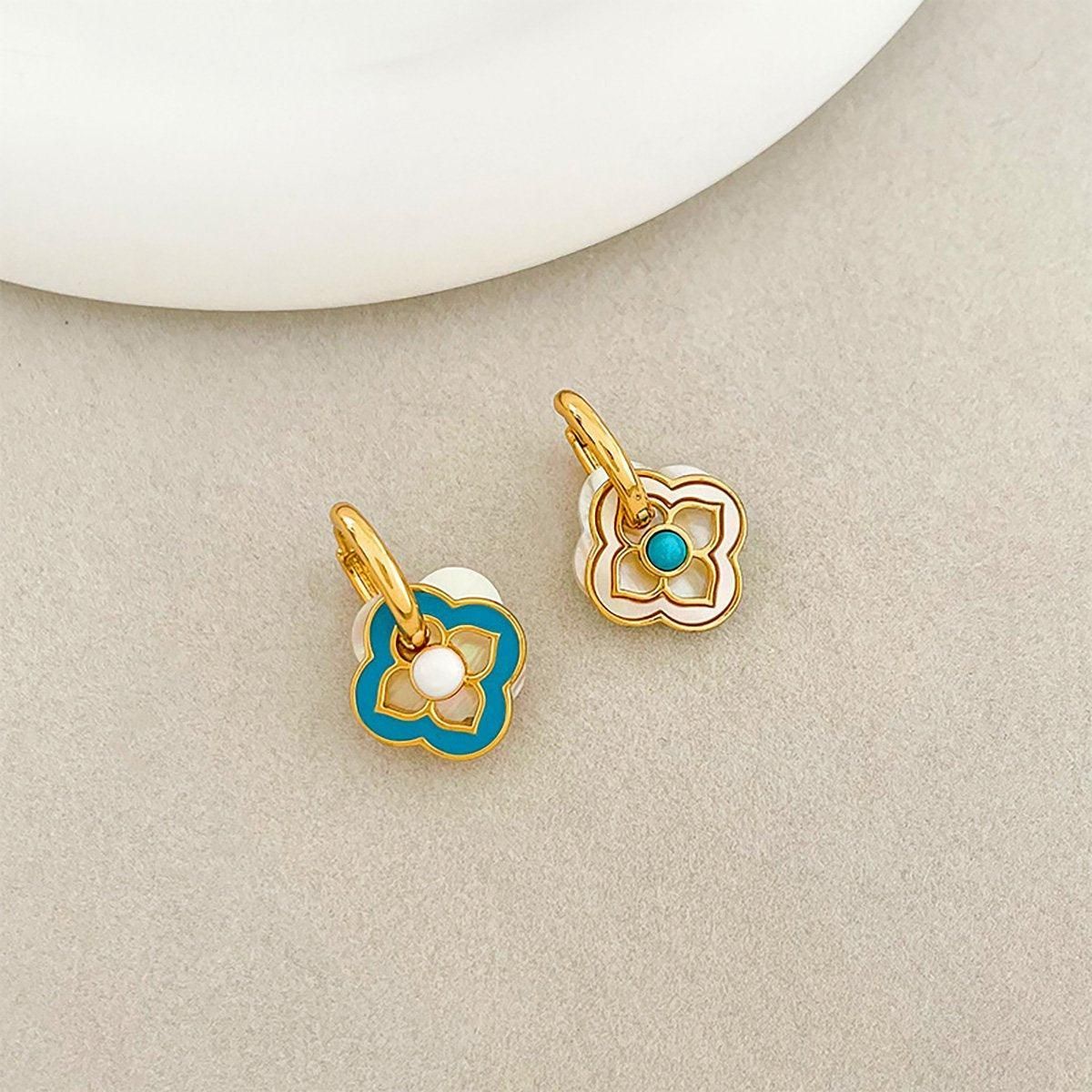 New Chinese Style Multi-Wear Natural Shell Four-Leaf Clover Earrings for Women