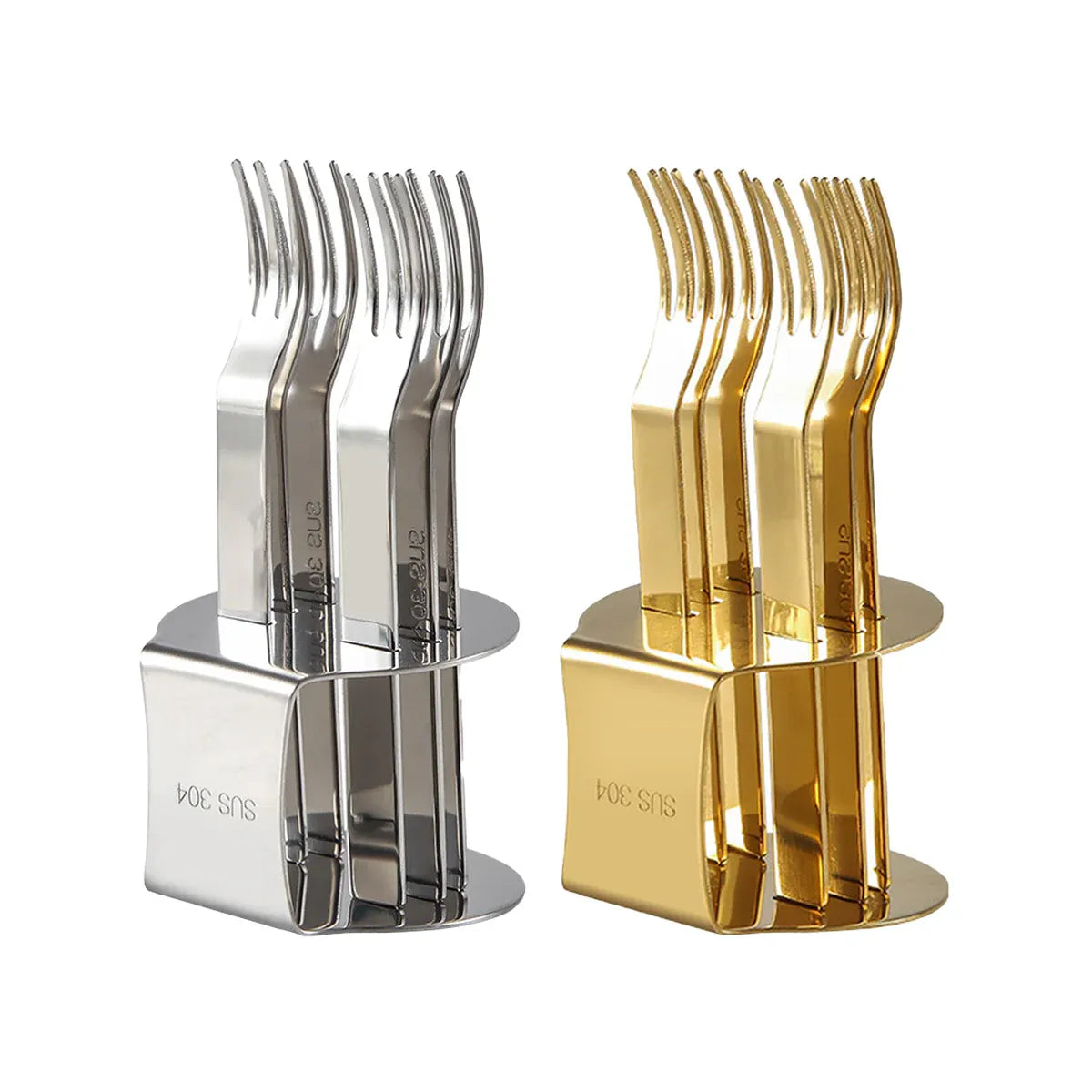 Elegant 304 Stainless Steel Fruit Forks Set of 6 For Home Dessert Cake Use - Golden