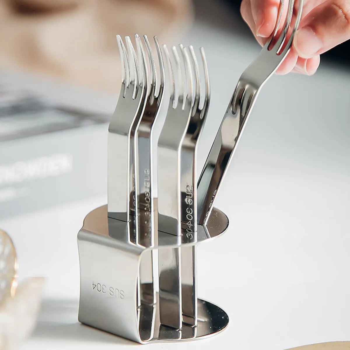 Elegant 304 Stainless Steel Fruit Forks Set of 6 For Home Dessert Cake Use - Golden