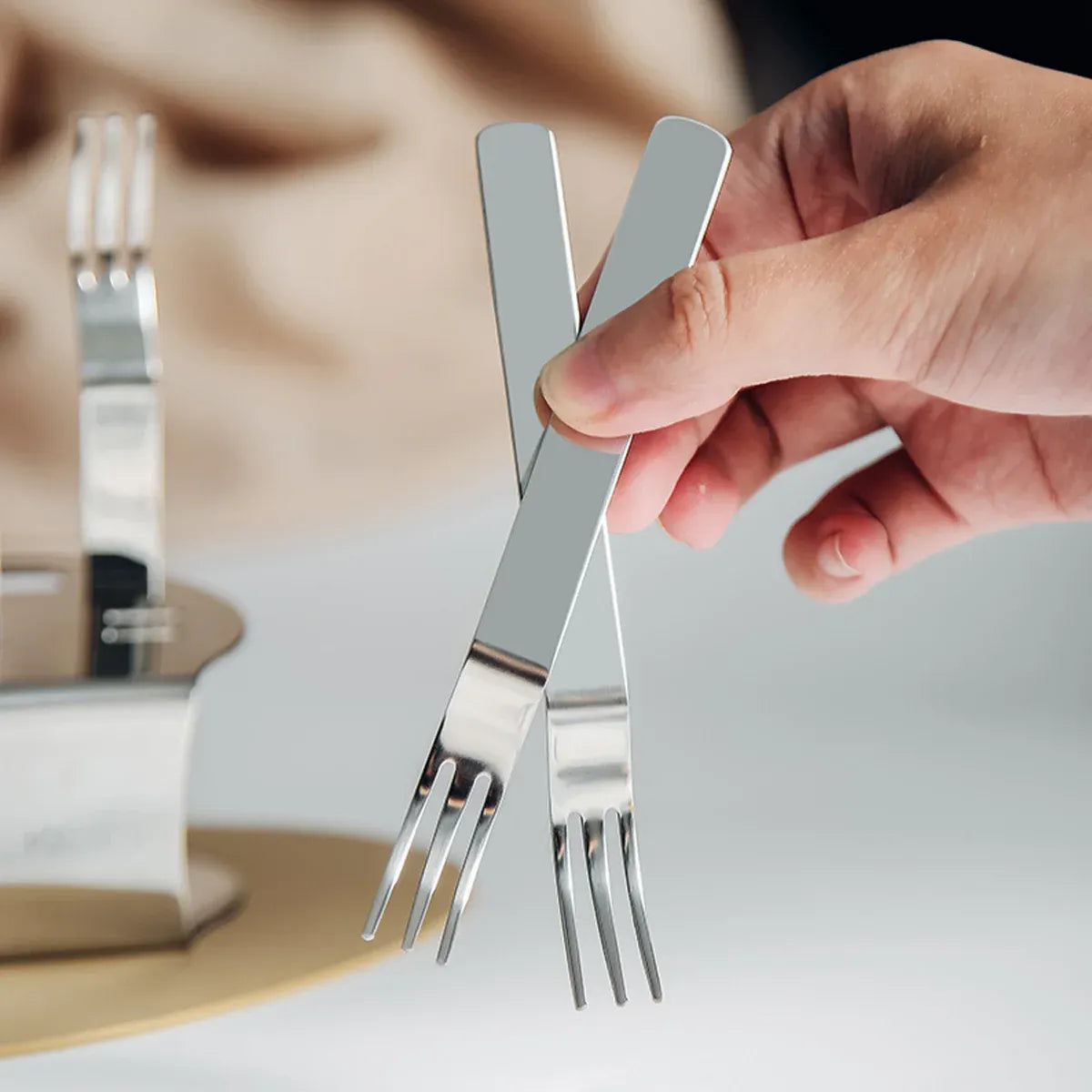 Elegant 304 Stainless Steel Fruit Forks Set of 6 For Home Dessert Cake Use - Golden