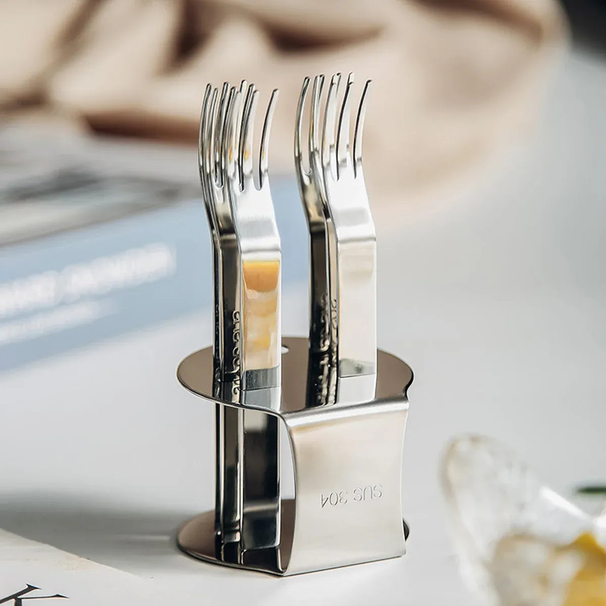 Elegant 304 Stainless Steel Fruit Forks Set of 6 For Home Dessert Cake Use - Golden