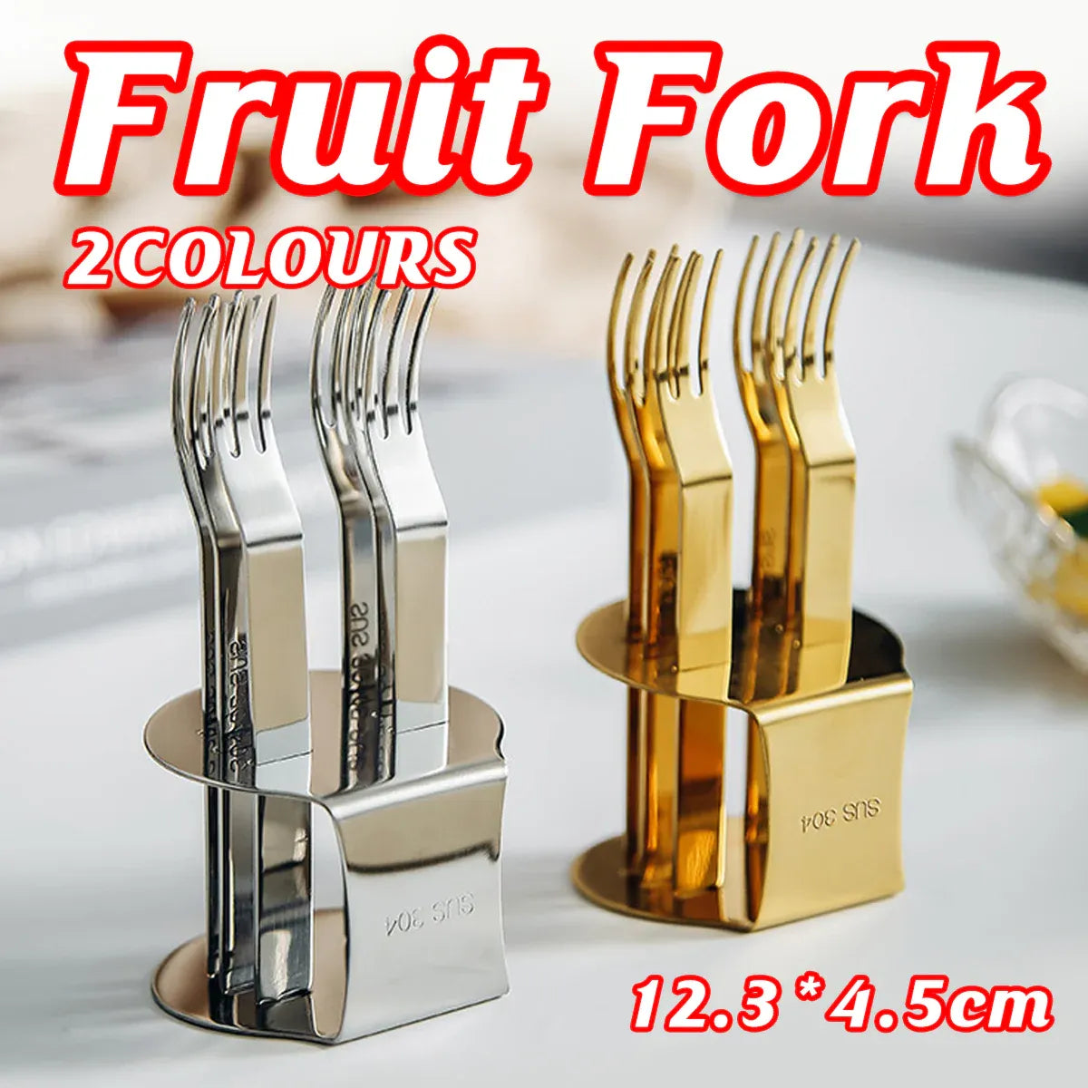 Elegant 304 Stainless Steel Fruit Forks Set of 6 For Home Dessert Cake Use - Golden