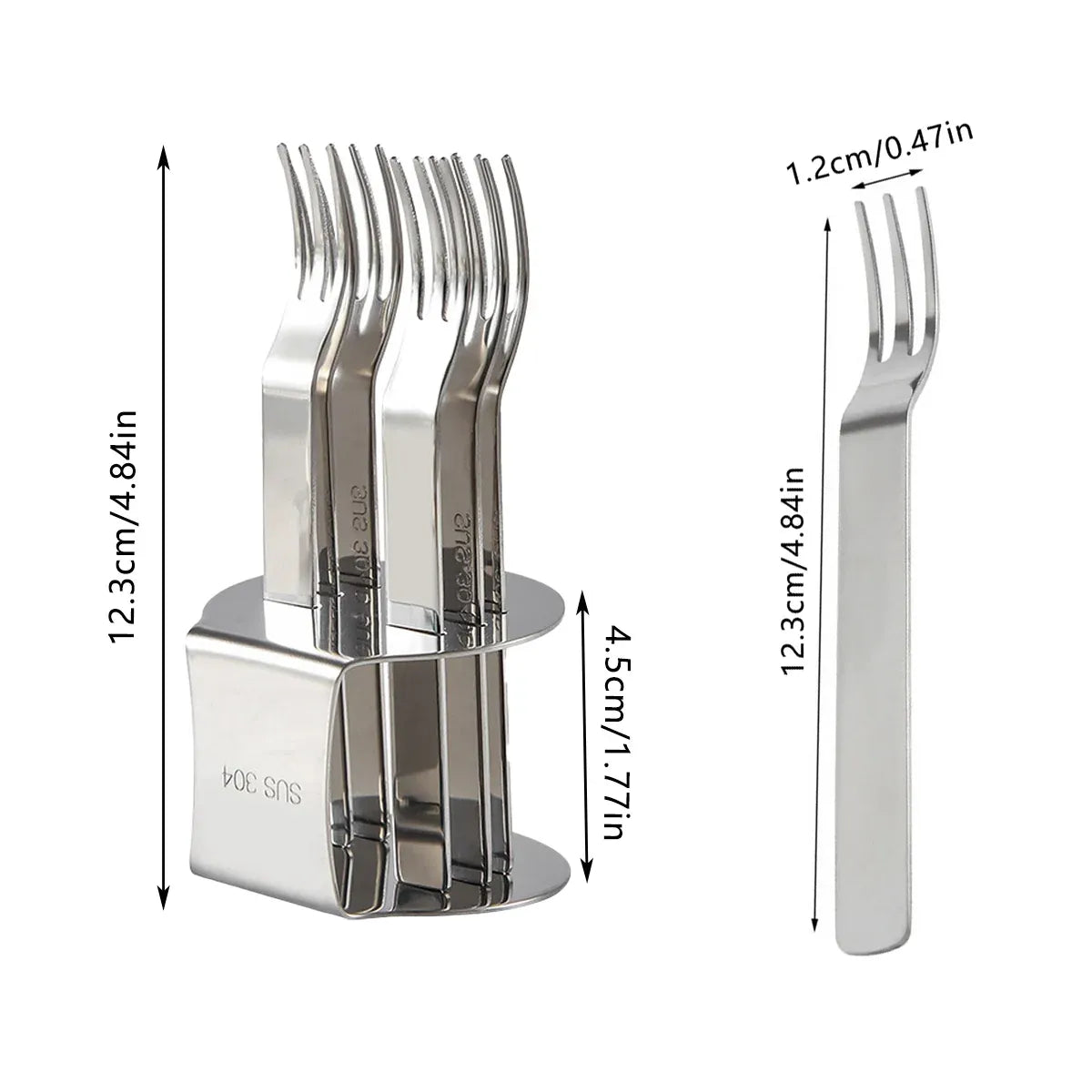 Elegant 304 Stainless Steel Fruit Forks Set of 6 For Home Dessert Cake Use - Silver