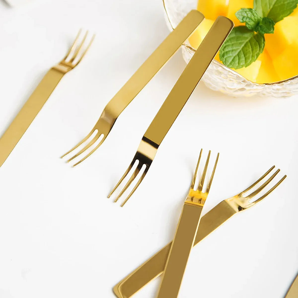 Elegant 304 Stainless Steel Fruit Forks Set of 6 For Home Dessert Cake Use - Silver