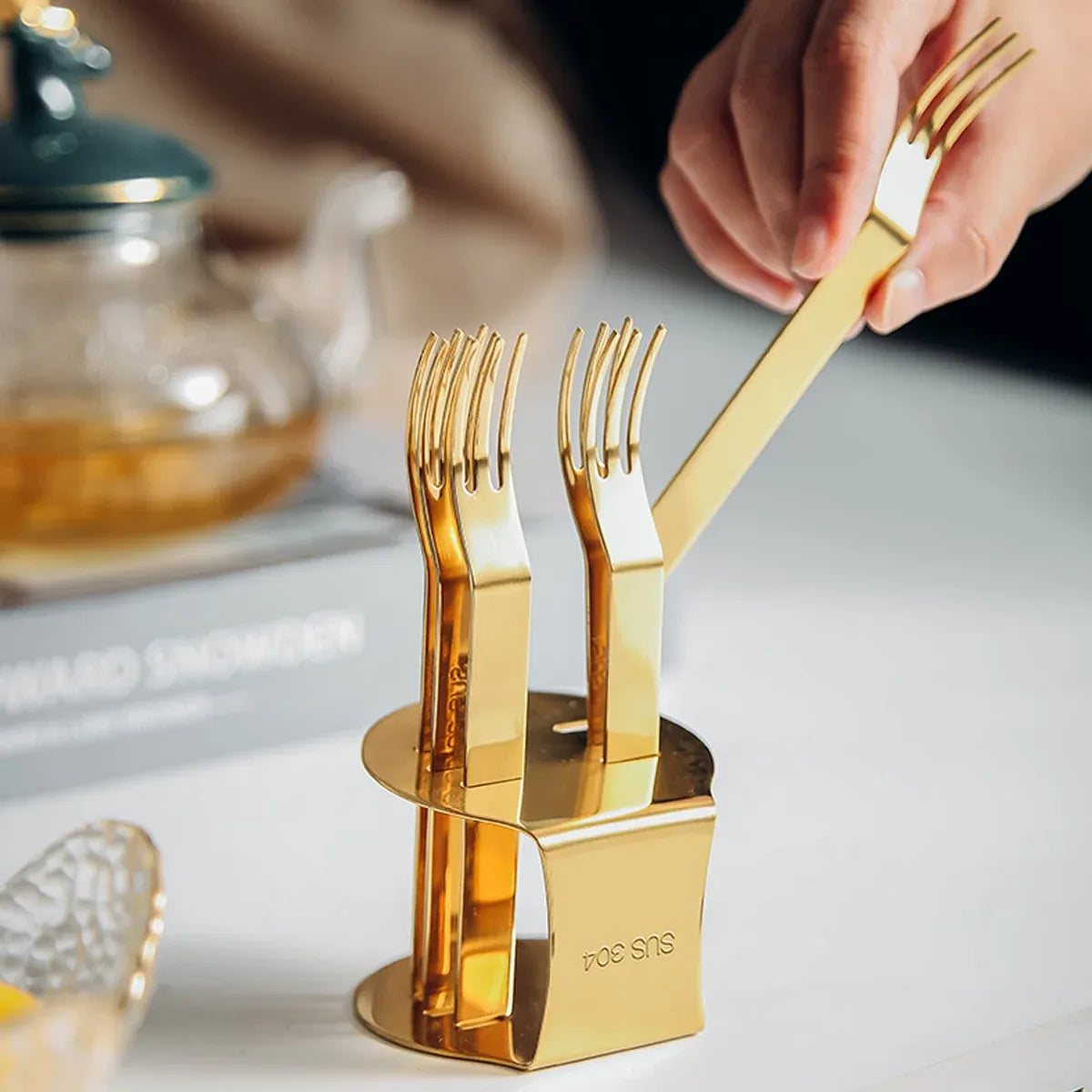 Elegant 304 Stainless Steel Fruit Forks Set of 6 For Home Dessert Cake Use - Silver