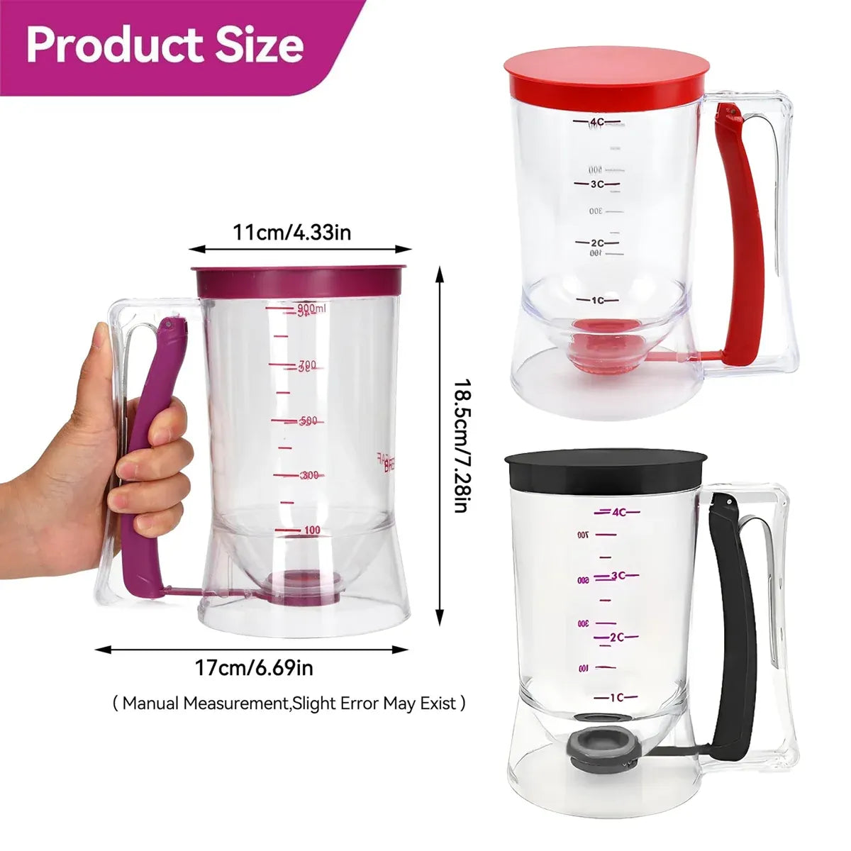 Batter Dispenser Measuring Cup Funnel Cake Cupcake Pancake Baking Tool - Black