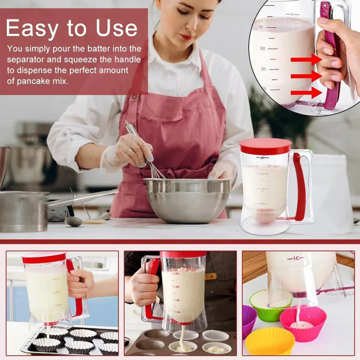 Batter Dispenser Measuring Cup Funnel Cake Cupcake Pancake Baking Tool - Black