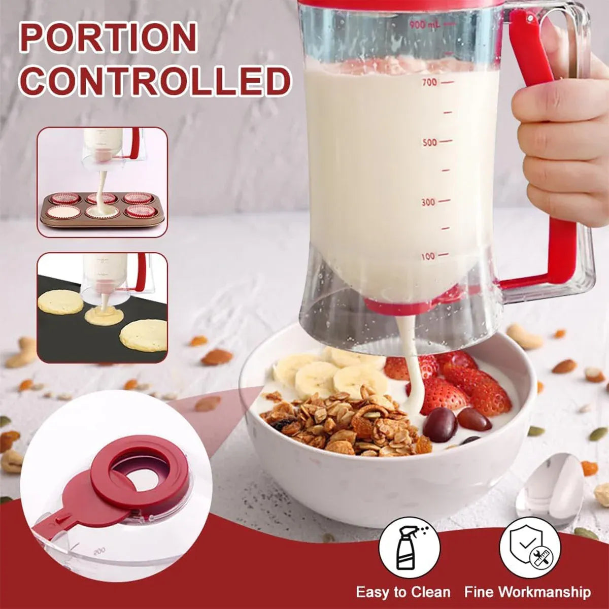 Batter Dispenser Measuring Cup Funnel Cake Cupcake Pancake Baking Tool - Black
