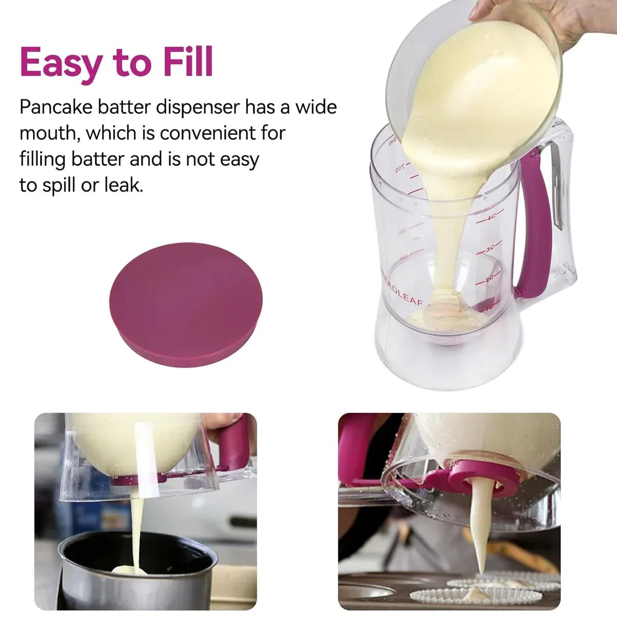 Batter Dispenser Measuring Cup Funnel Cake Cupcake Pancake Baking Tool - Red
