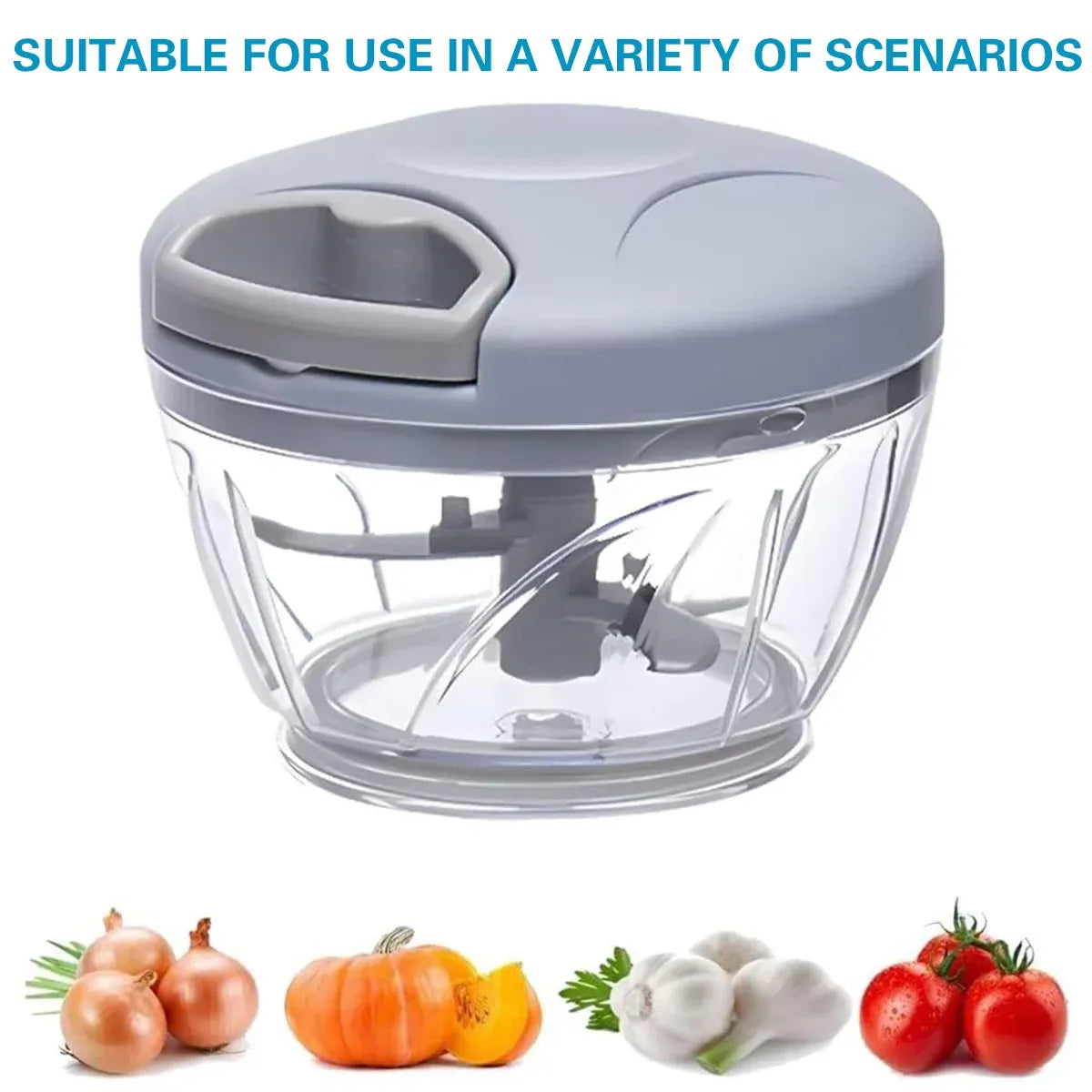 500ml Manual Meat Mincer Garlic Chopper Rotate Garlic Press Crusher Vegetable - Blue