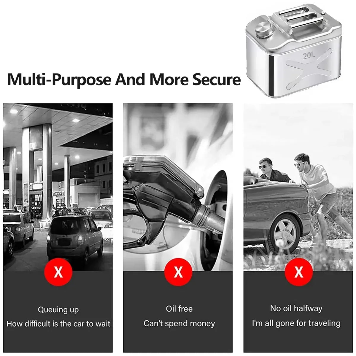 Stainless Steel Fuel Oil Drum Tank Silver 20L Diesel Gasoline Storage Container
