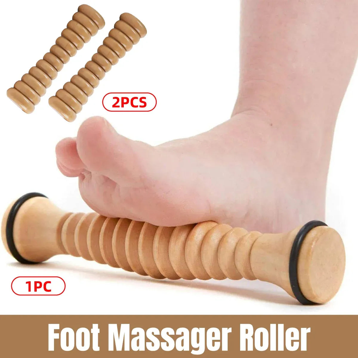 Wooden Foot Massage Roller Stick Manual Massager Tool for Feet Legs Arms - 22x4x4cm