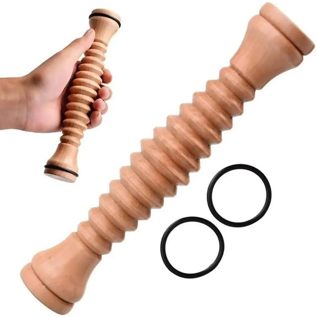 Wooden Foot Massage Roller Stick Manual Massager Tool for Feet Legs Arms - 18.5x4x4cm-2pcs