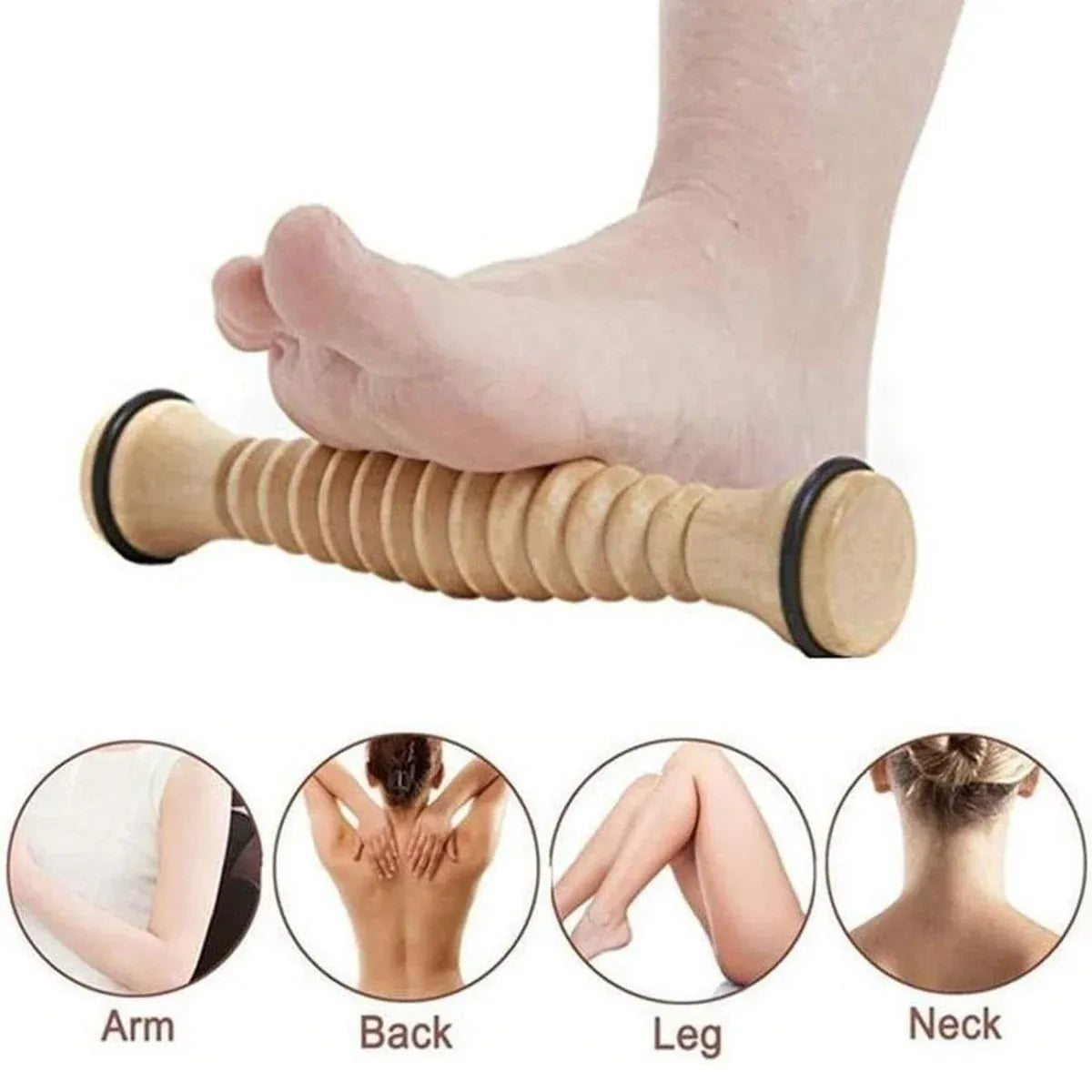Wooden Foot Massage Roller Stick Manual Massager Tool for Feet Legs Arms - 18.5x4x4cm-2pcs
