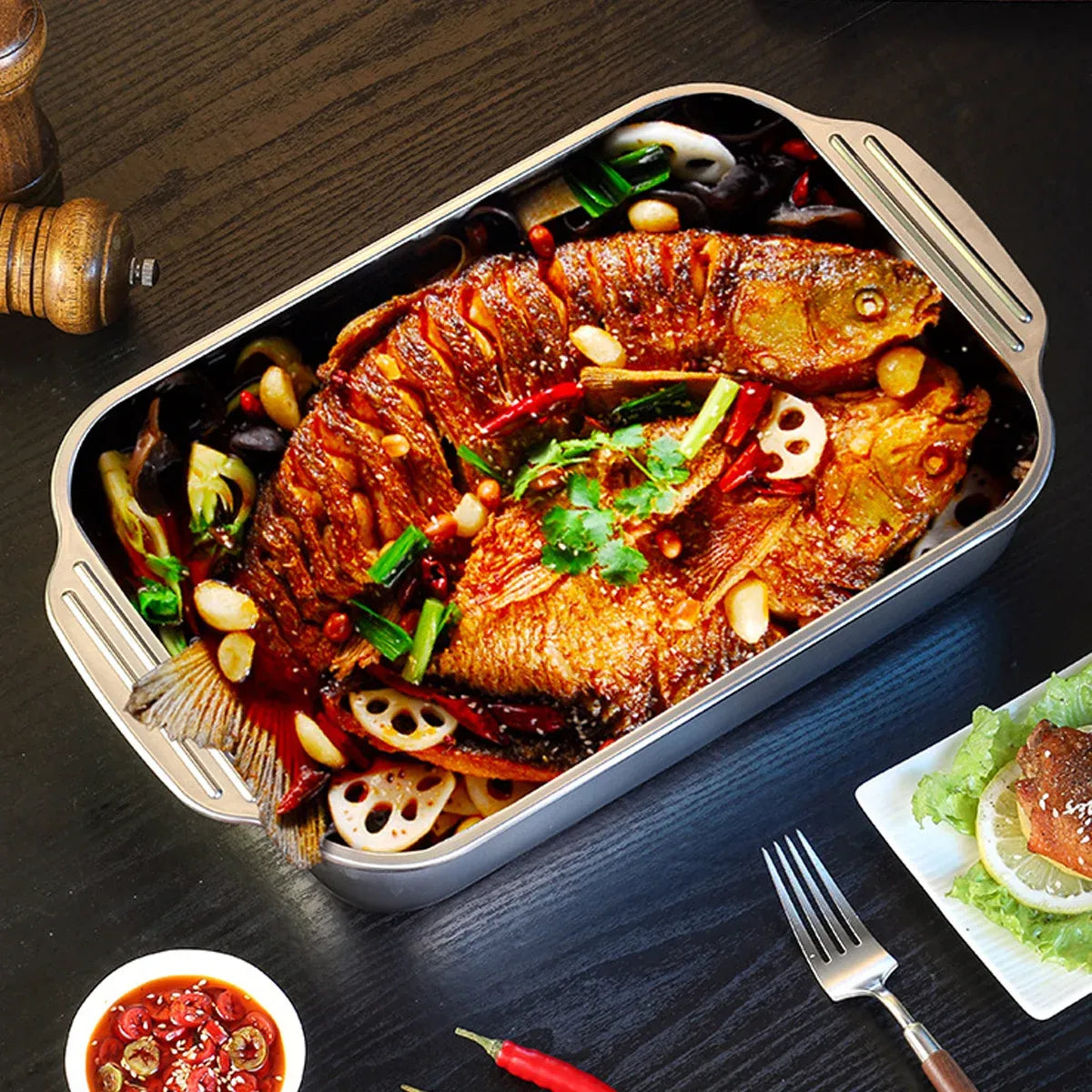 Grilled Fish Plate Crayfish Plate Tray Barbecue Plate for Camping Backyard BBQ