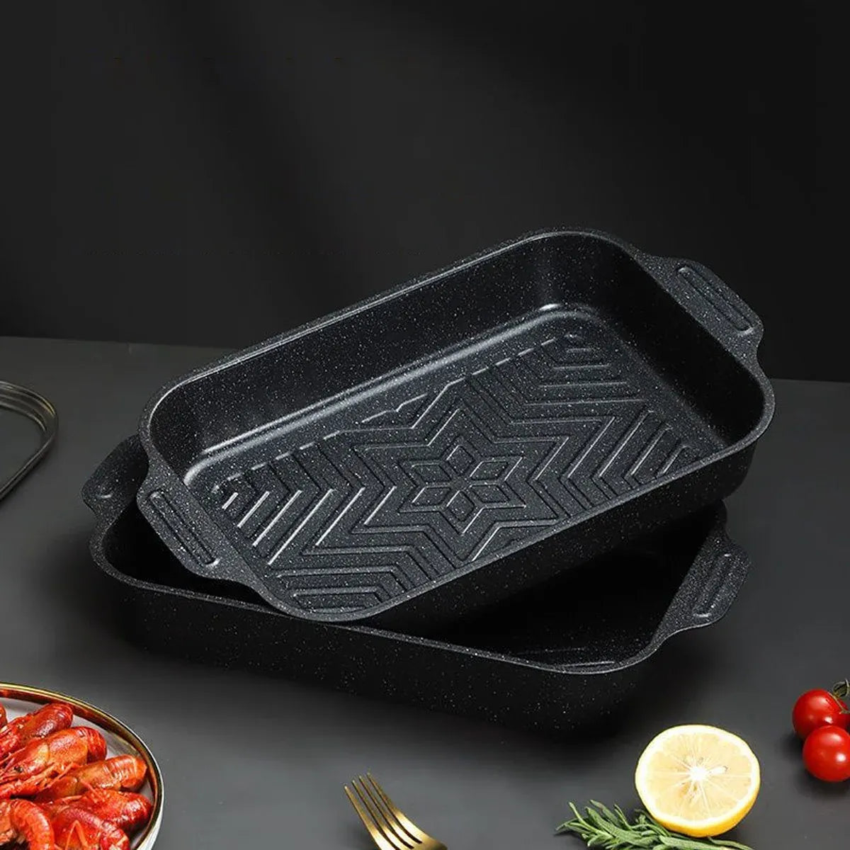 Barbecue Baking Pan Carbon Steel Non Stick Rectangular Grill Tray for Oven BBQ