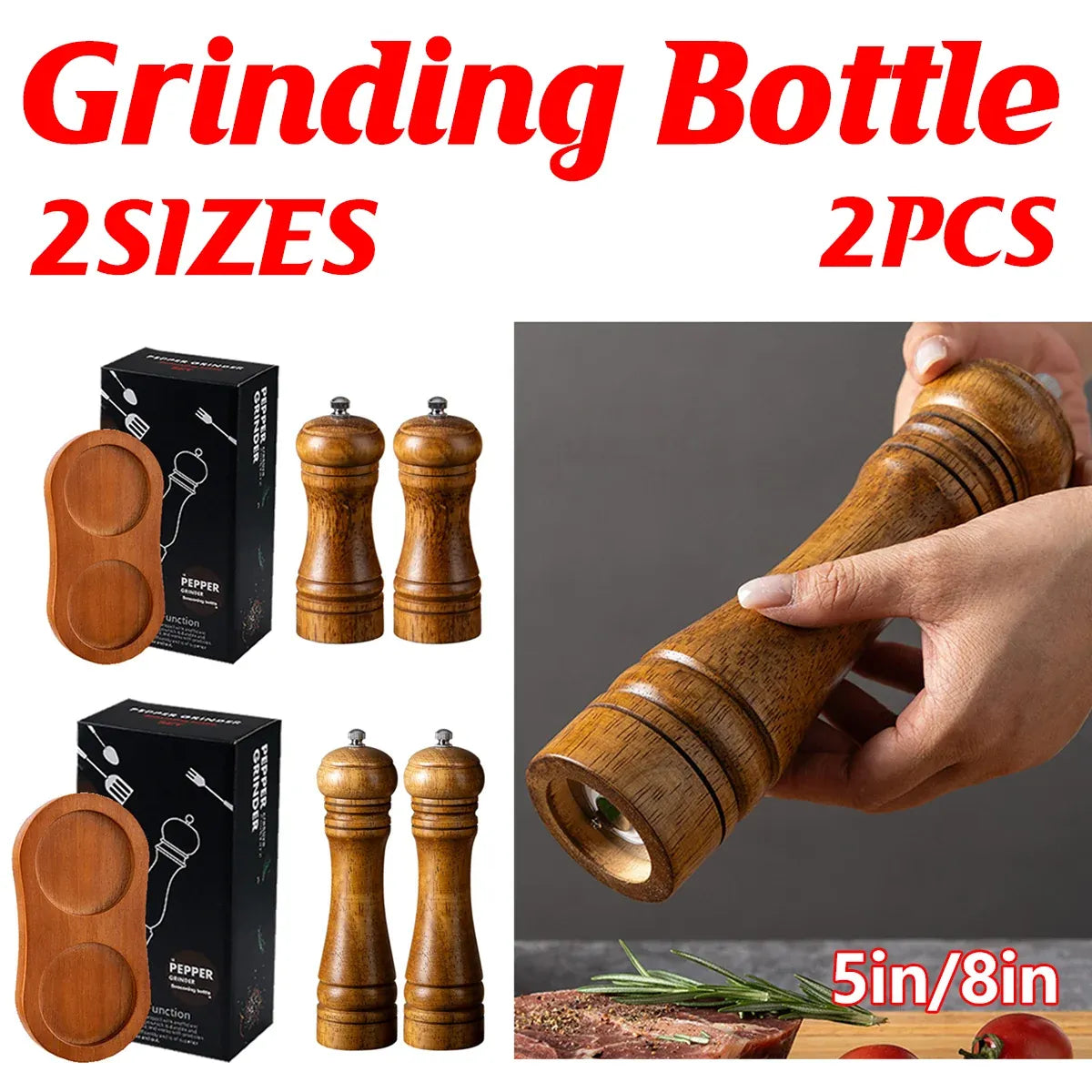 Wooden Pepper Grinder Pepper Mill Set Manual Home Salt Pepper Powder Bottle ﻿ - 5inch